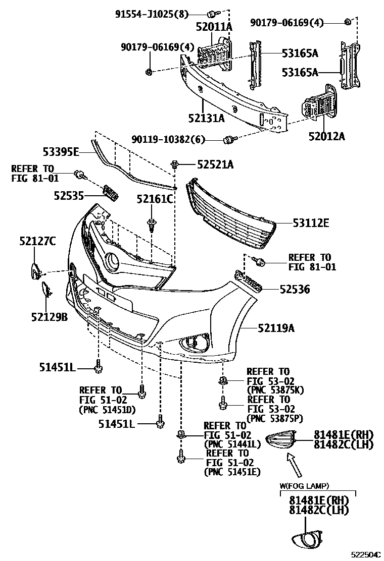 Toyota YARIS 前保险杠及附件 EPC diagram — 522504E