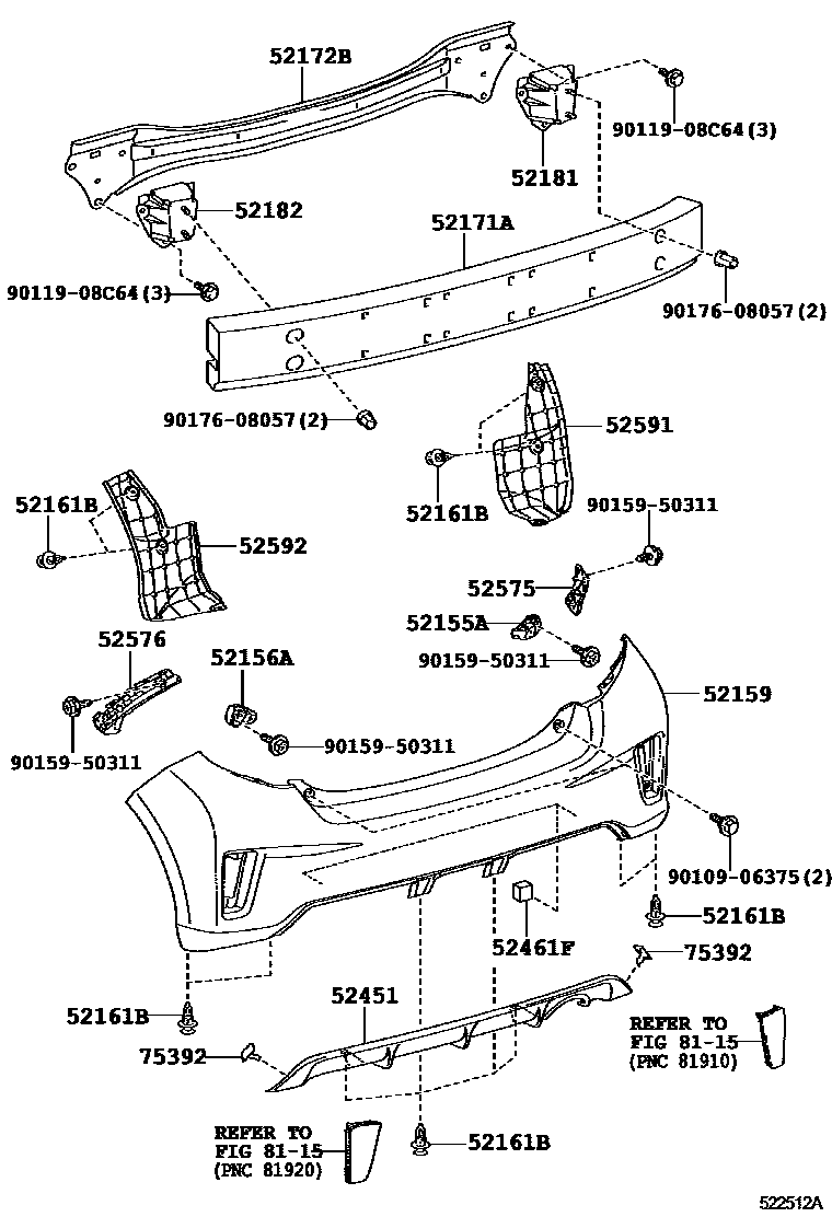 Toyota YARIS 后保险杠及附件 EPC diagram — 522512A