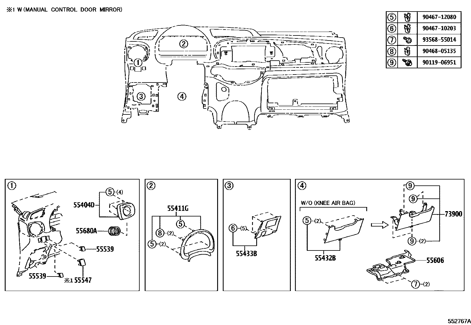 Toyota YARIS 仪表板和手套箱 EPC diagram — 552767A