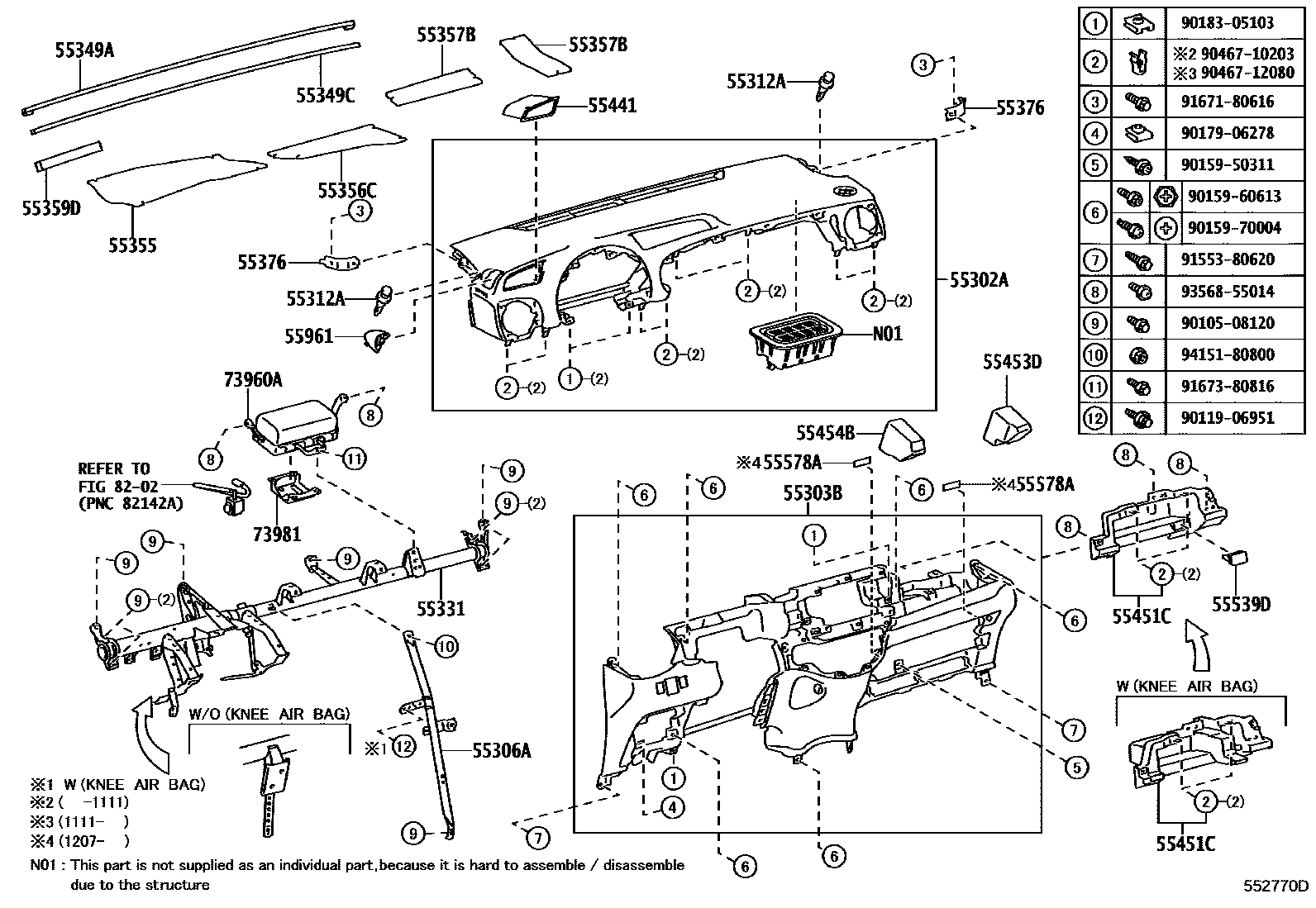 Toyota YARIS 仪表板和手套箱 EPC diagram — 552770D