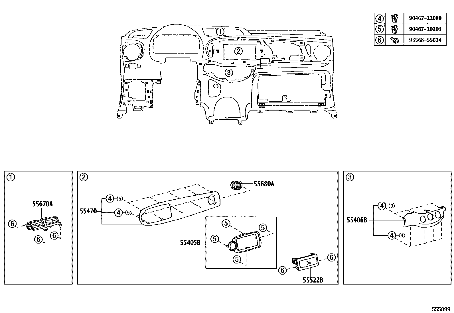 Toyota YARIS 仪表板和手套箱 EPC diagram — 555899