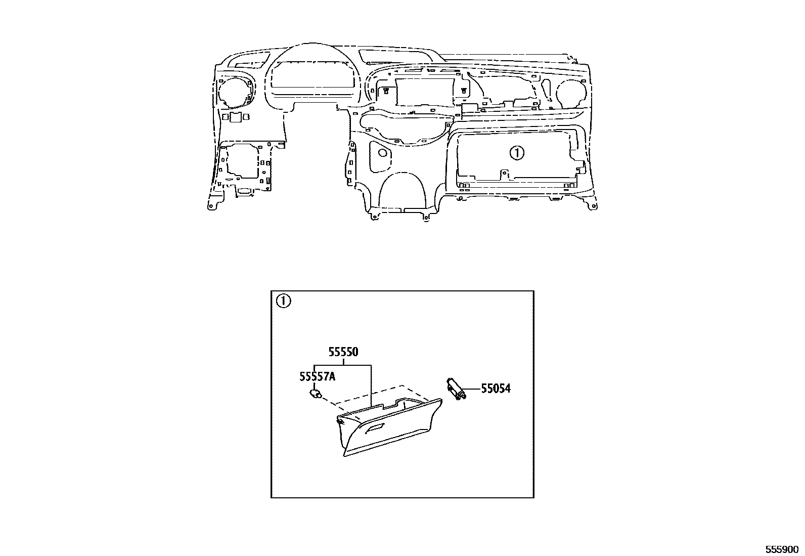 Toyota YARIS 仪表板和手套箱 EPC diagram — 555900