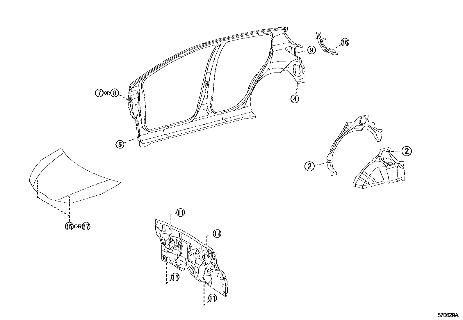 Toyota YARIS hole plug EPC diagram — 570629A