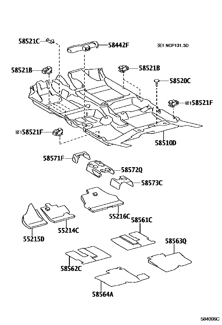 Toyota YARIS 地板垫和地毯 EPC diagram — 584006C