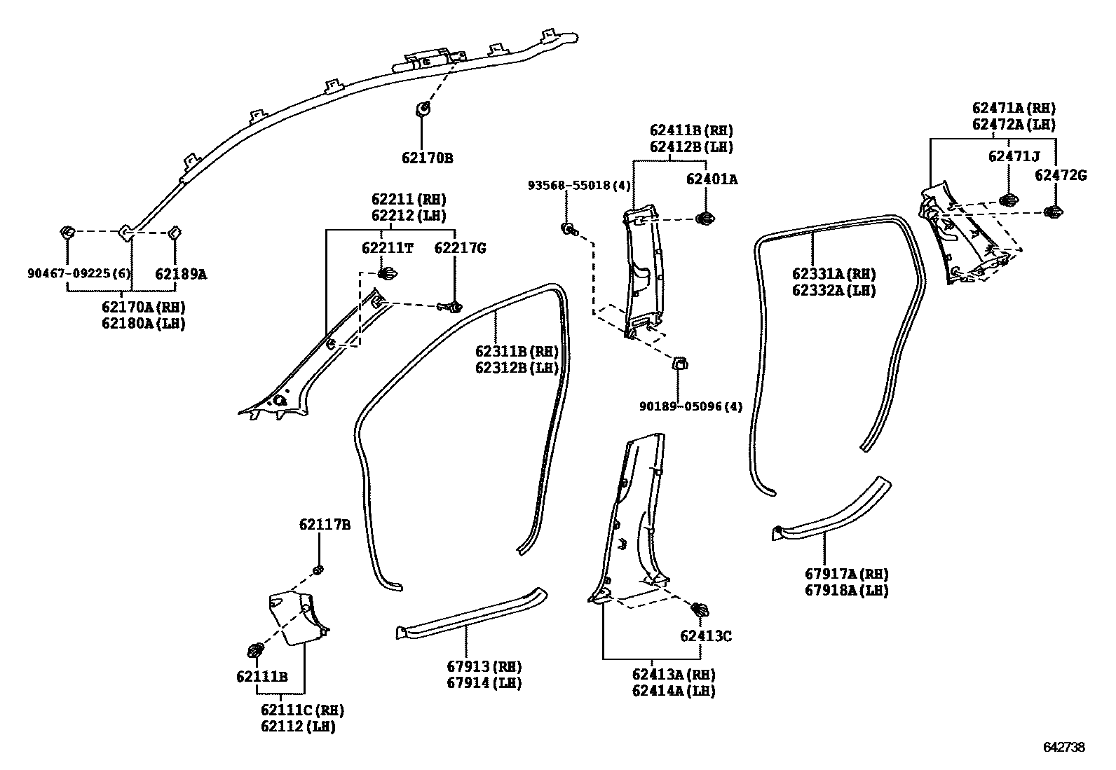 Toyota YARIS 内饰板和车门防水胶条 EPC diagram — 642738