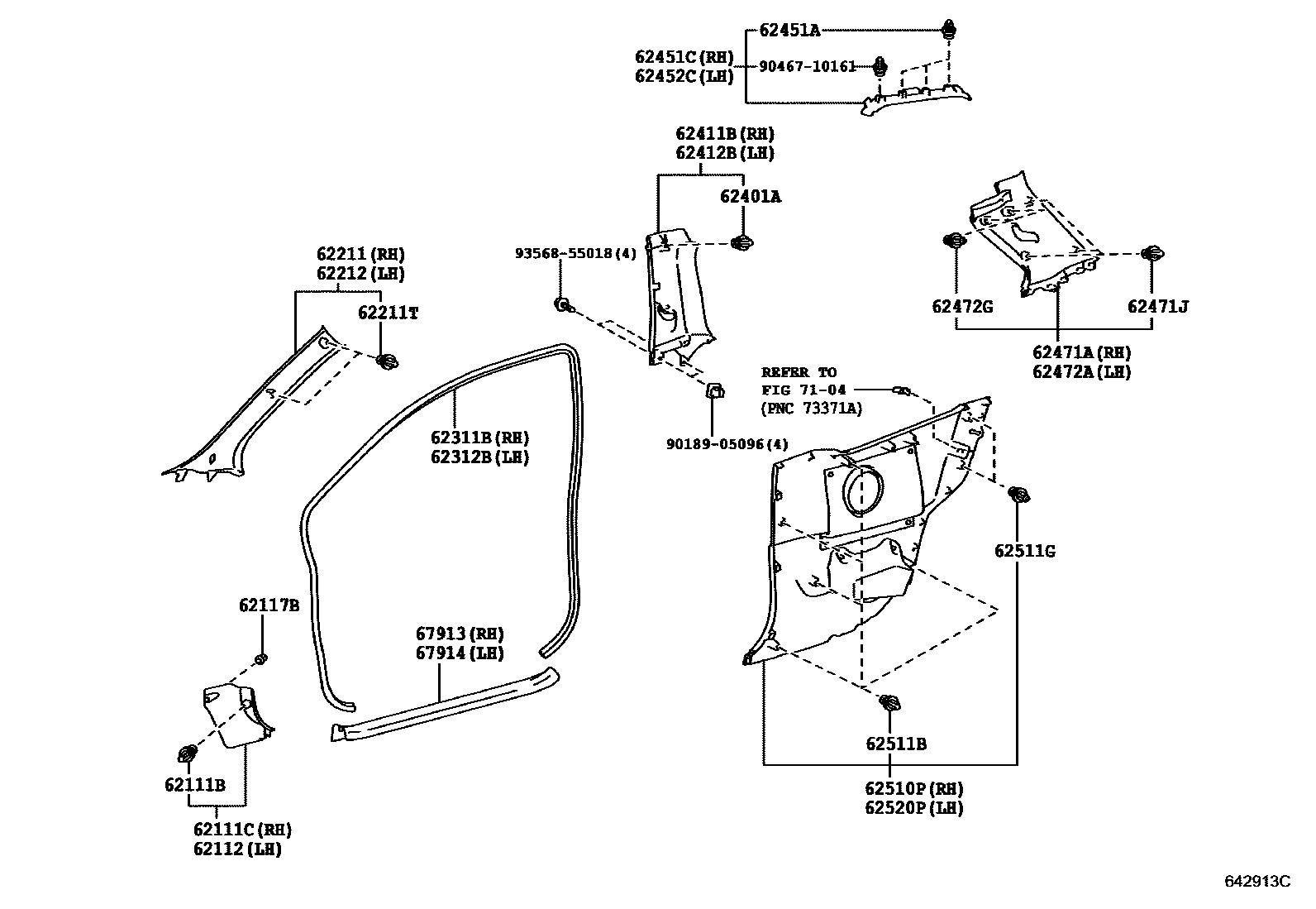 Toyota YARIS 内饰板和车门防水胶条 EPC diagram — 642913C