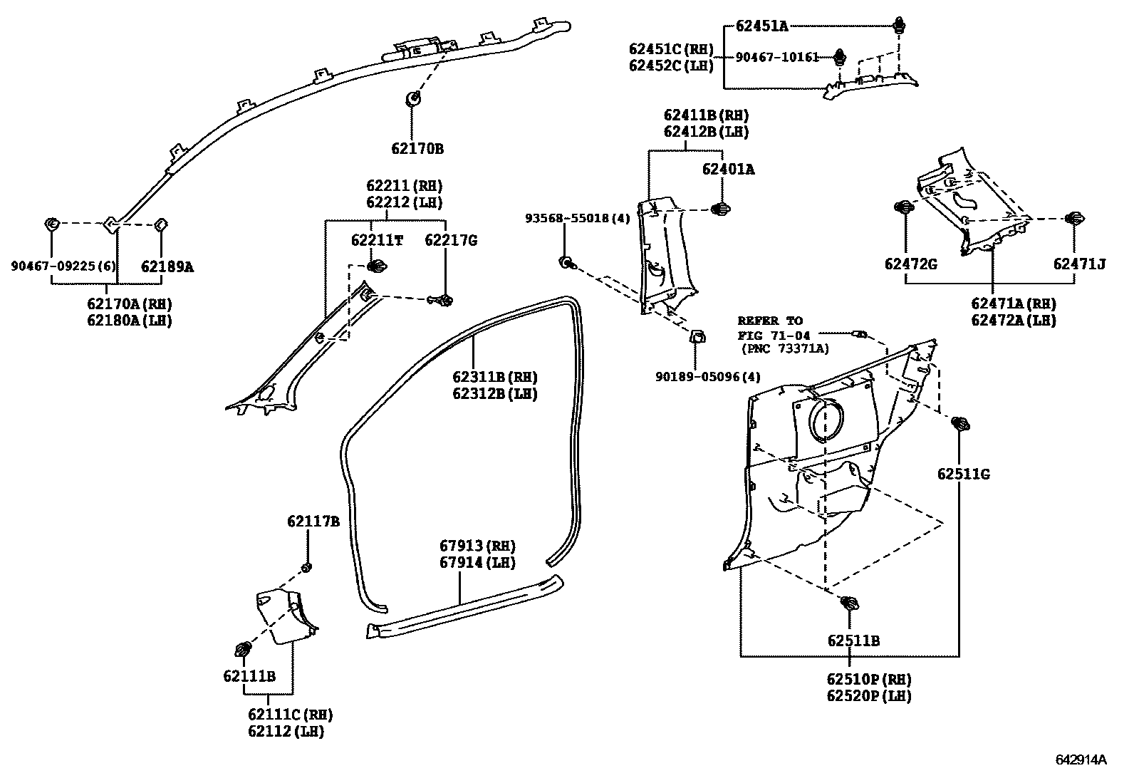Toyota YARIS 内饰板和车门防水胶条 EPC diagram — 642914A