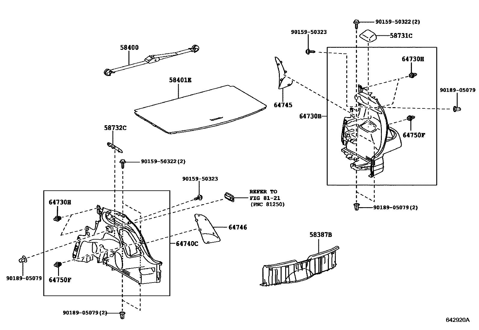 Toyota YARIS 底板和底板装饰罩 EPC diagram — 642920A