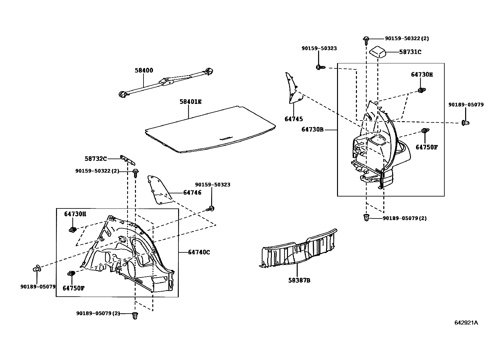 Toyota YARIS 底板和底板装饰罩 EPC diagram — 642921A