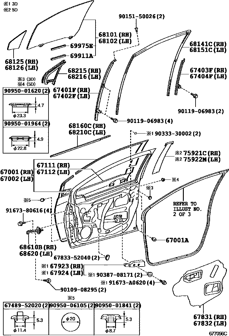 Toyota YARIS 前门板和前门玻璃 EPC diagram — 677056C