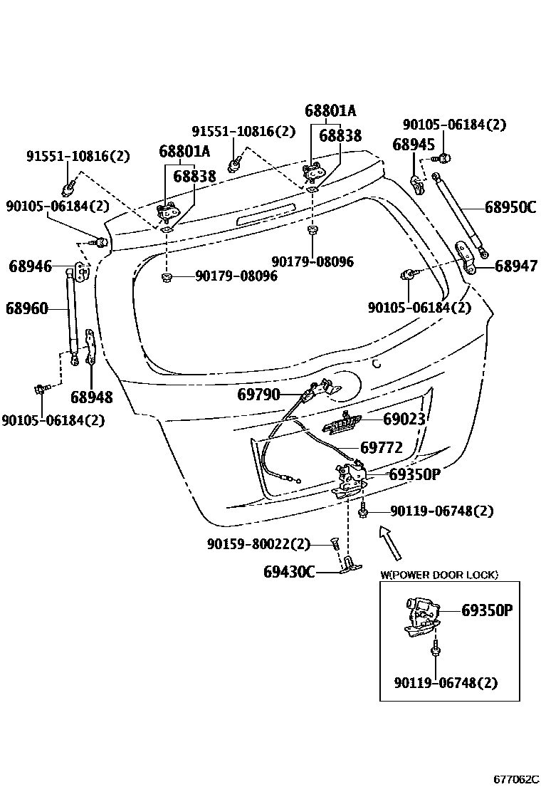 Toyota YARIS 背门锁和背门把手 EPC diagram — 677062C
