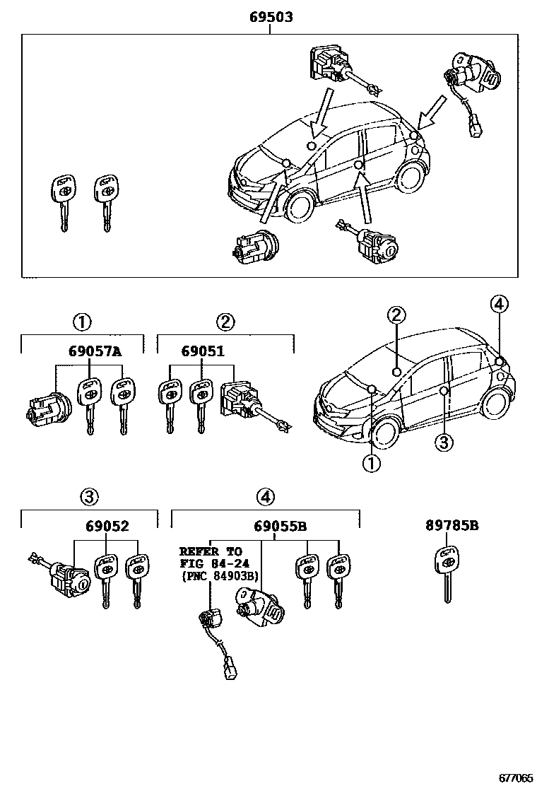 Toyota YARIS 锁芯组件 EPC diagram — 677065