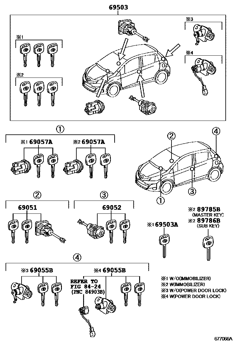 Toyota YARIS 锁芯组件 EPC diagram — 677066A