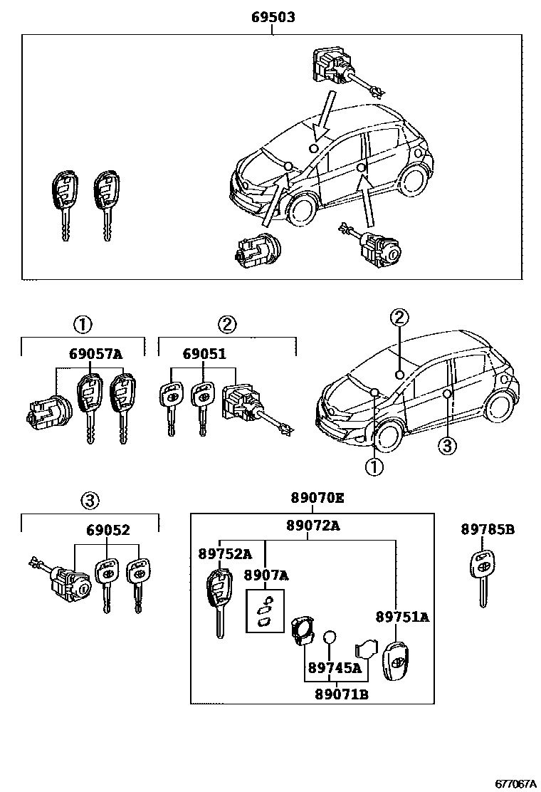 Toyota YARIS 锁芯组件 EPC diagram — 677067A