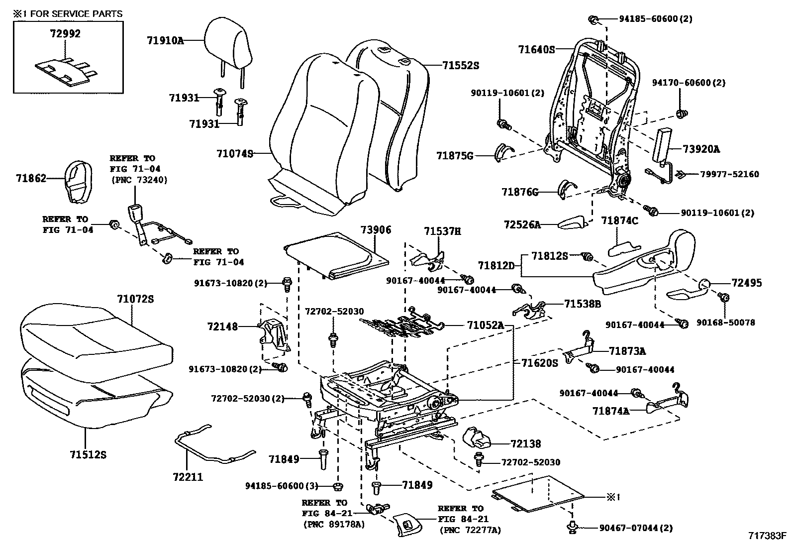 Toyota YARIS 前排座椅和座椅滑轨 EPC diagram — 717383F