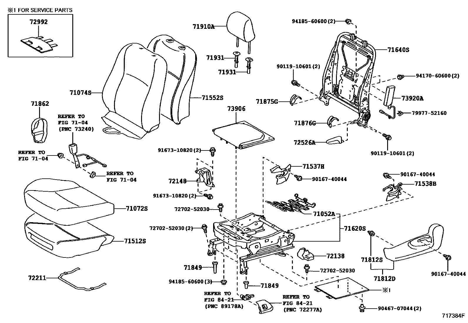 Toyota YARIS 前排座椅和座椅滑轨 EPC diagram — 717384F