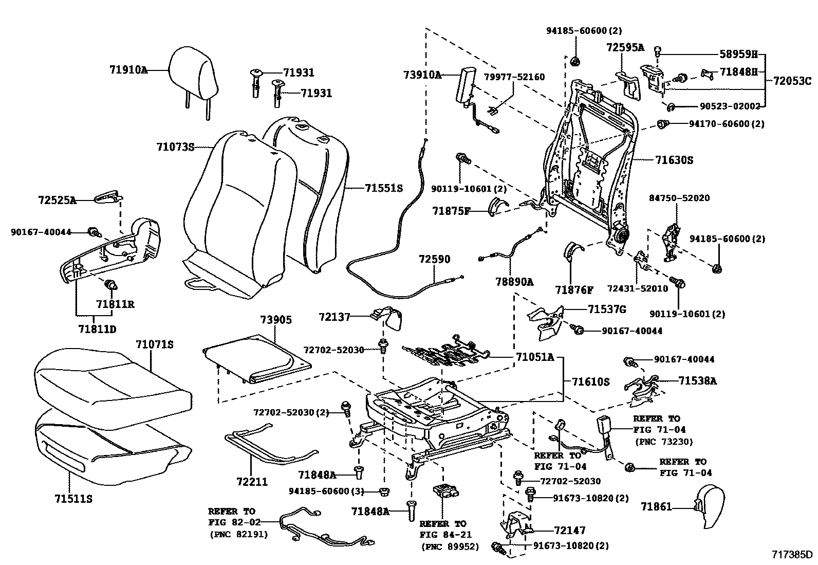 Toyota YARIS 前排座椅和座椅滑轨 EPC diagram — 717385D