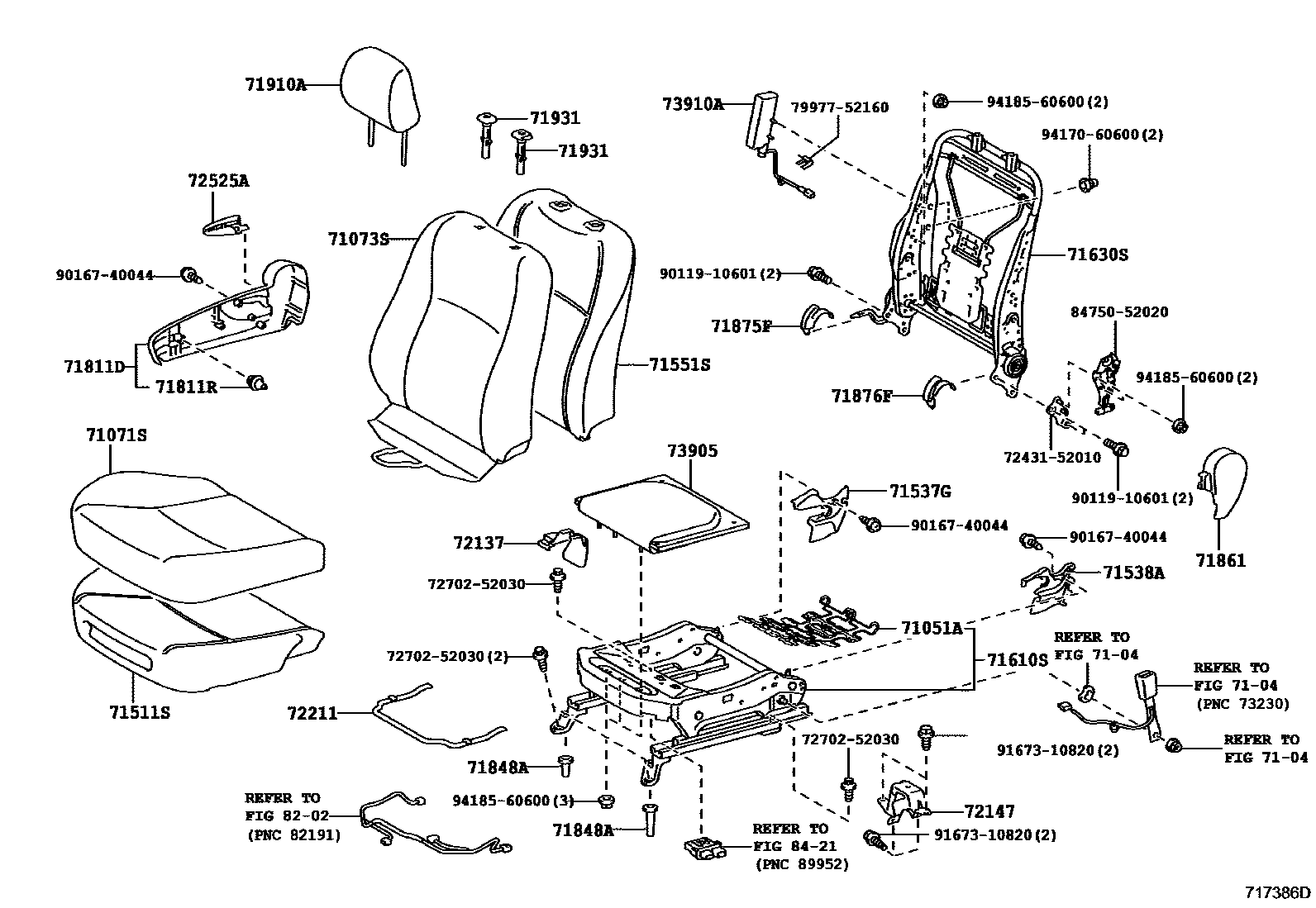 Toyota YARIS 前排座椅和座椅滑轨 EPC diagram — 717386D
