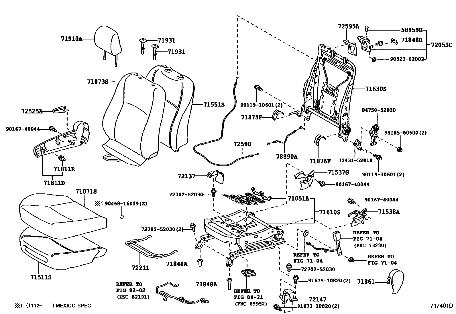 Toyota YARIS 前排座椅和座椅滑轨 EPC diagram — 717401D