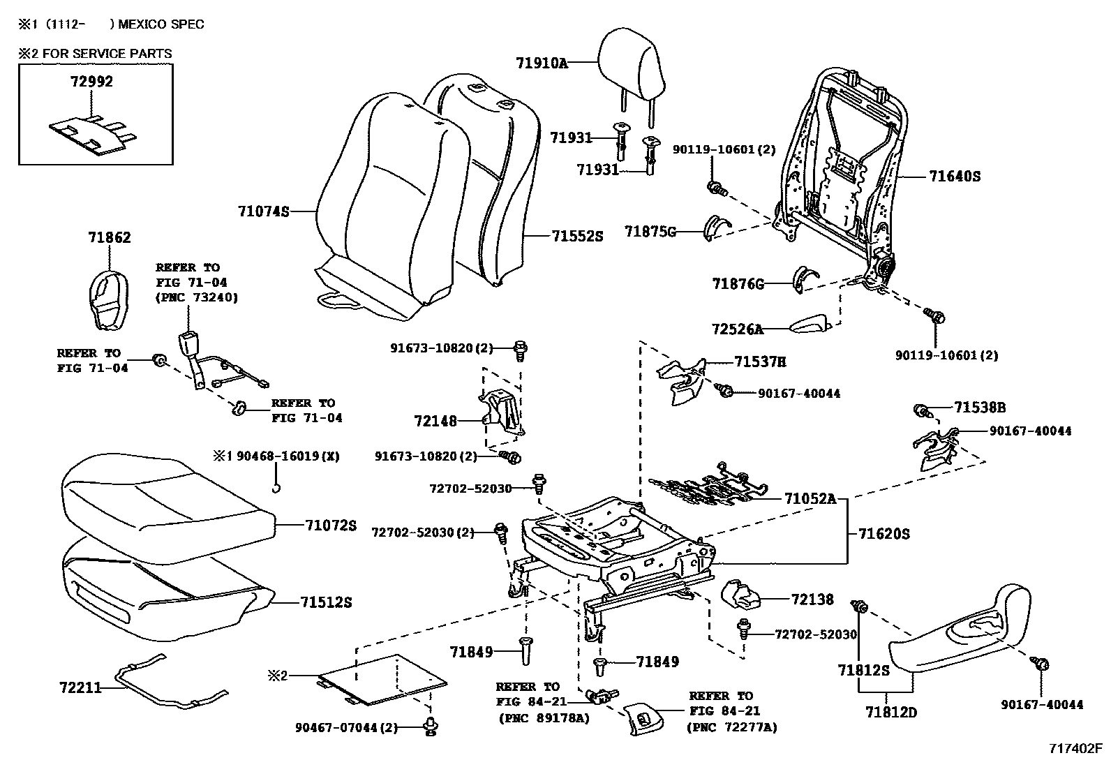 Toyota YARIS 前排座椅和座椅滑轨 EPC diagram — 717402F