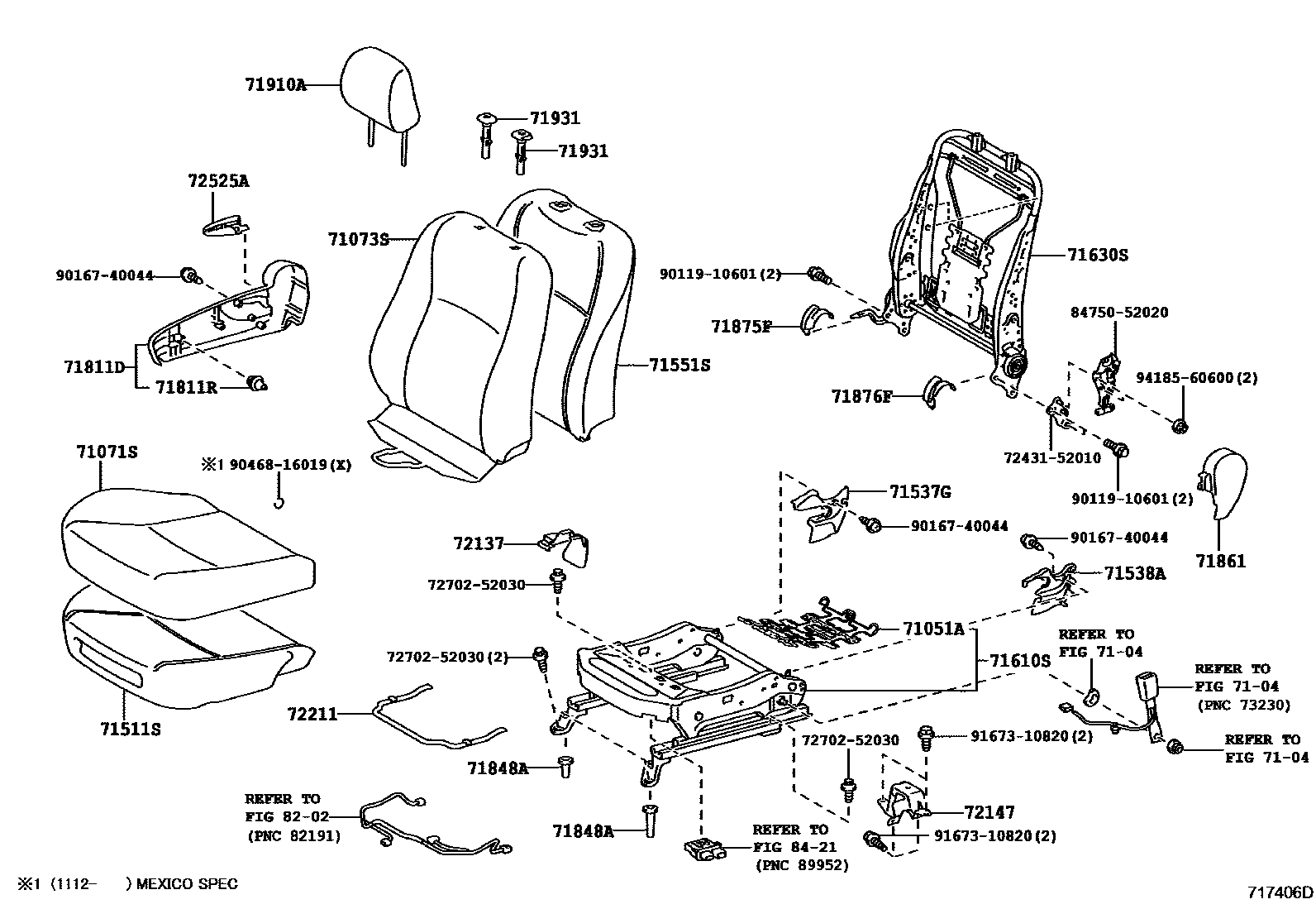 Toyota YARIS 前排座椅和座椅滑轨 EPC diagram — 717406D