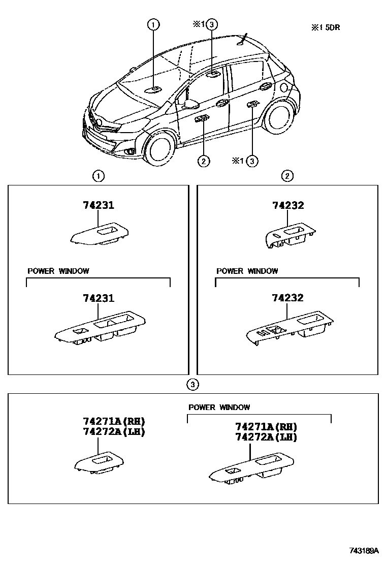 Toyota YARIS 扶手和遮阳板 EPC diagram — 743189A
