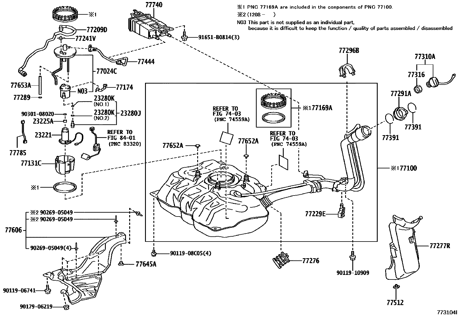 Toyota YARIS 燃油箱和燃油管 EPC diagram — 773104I