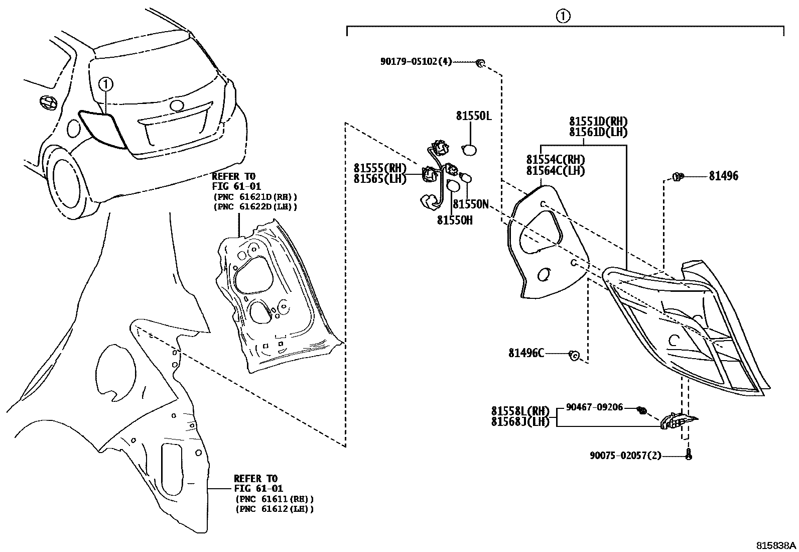 Toyota YARIS 后组合灯 EPC diagram — 815838A