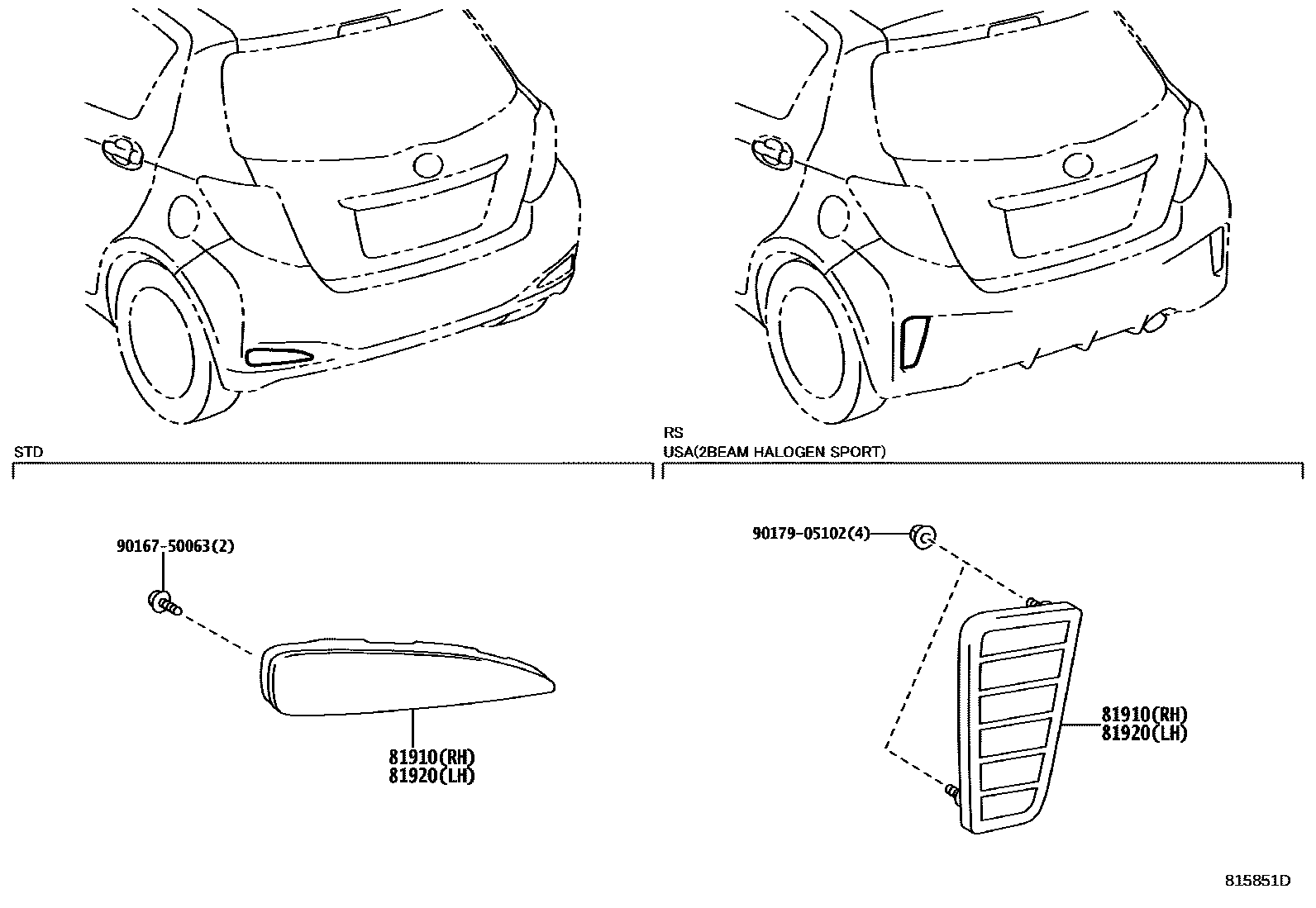Toyota YARIS reflector EPC diagram — 815851D