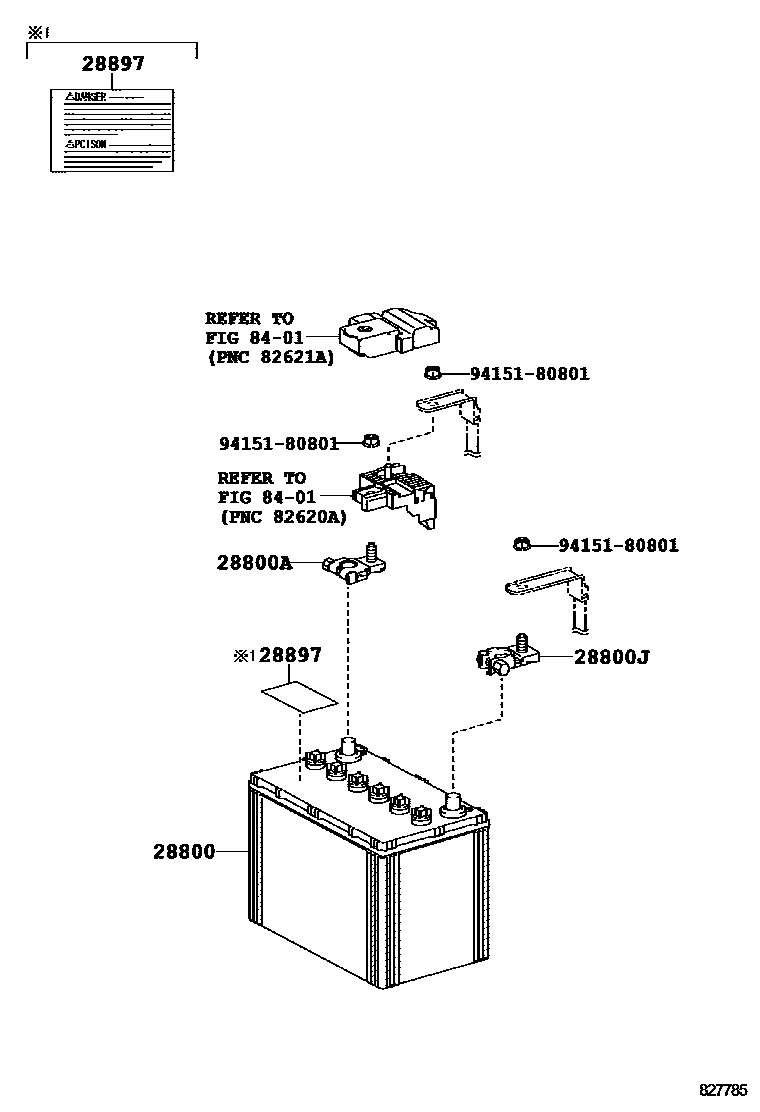 Toyota YARIS 蓄电池和蓄电池电缆 EPC diagram — 827785