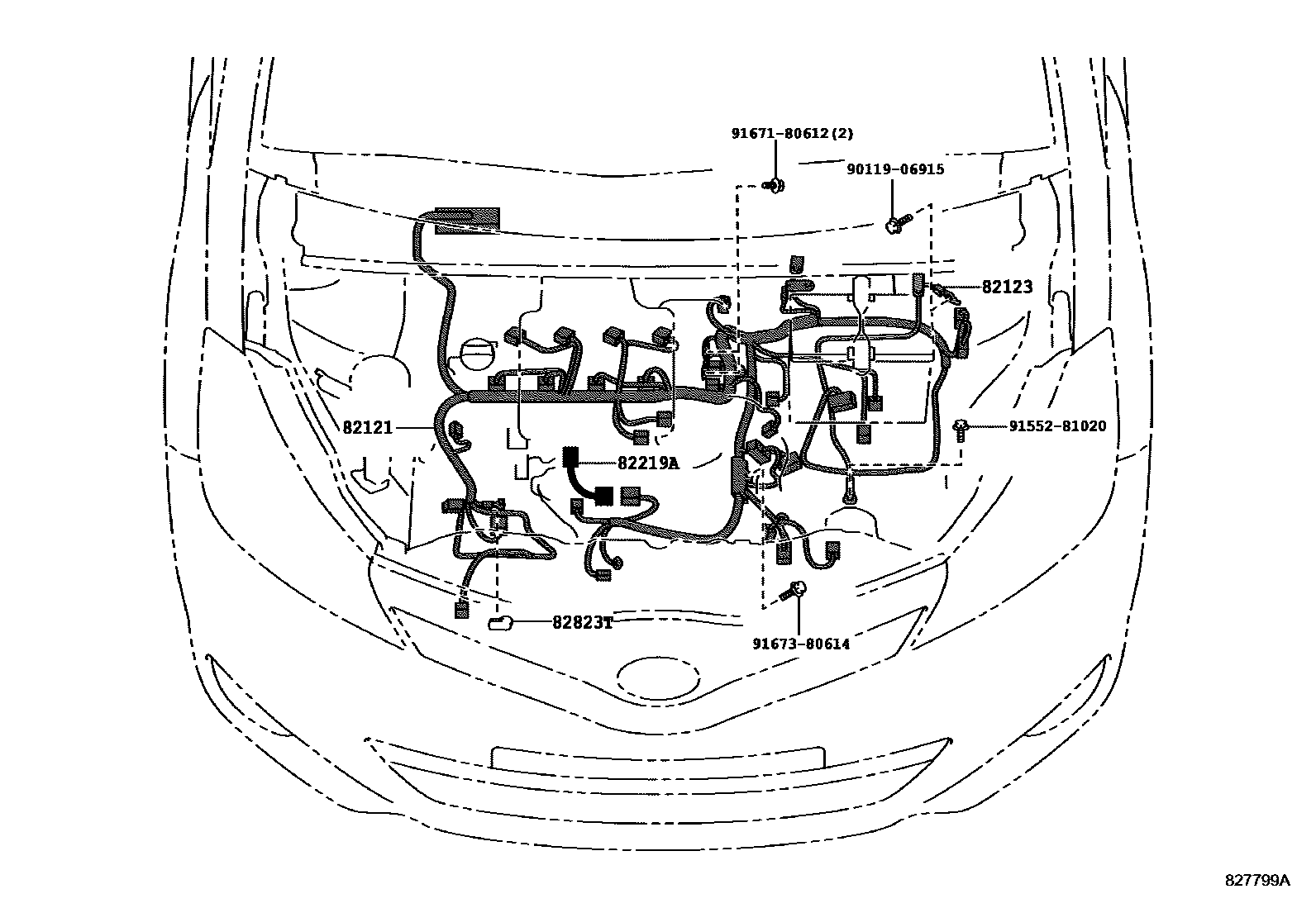 Toyota YARIS 线束和卡夹 EPC diagram — 827799A