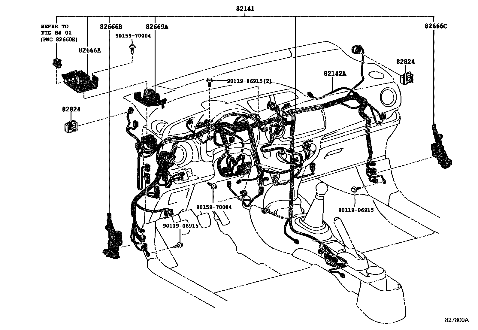 Toyota YARIS 线束和卡夹 EPC diagram — 827800A
