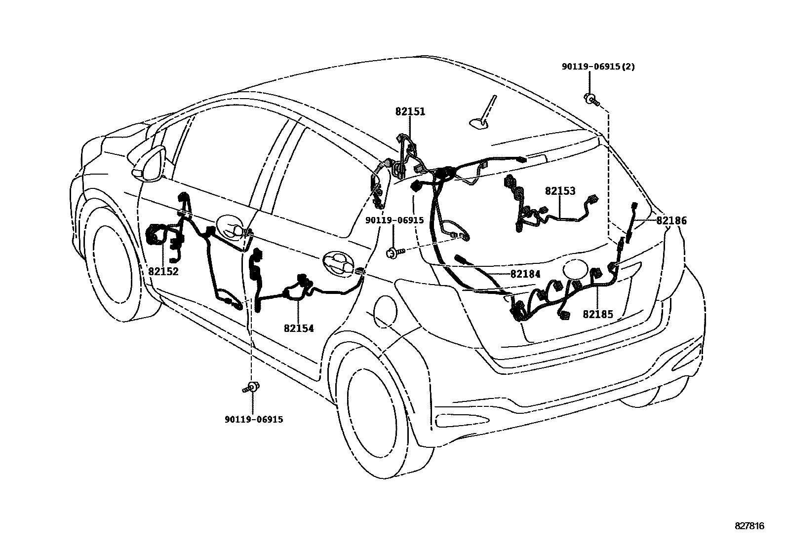 Toyota YARIS 线束和卡夹 EPC diagram — 827816