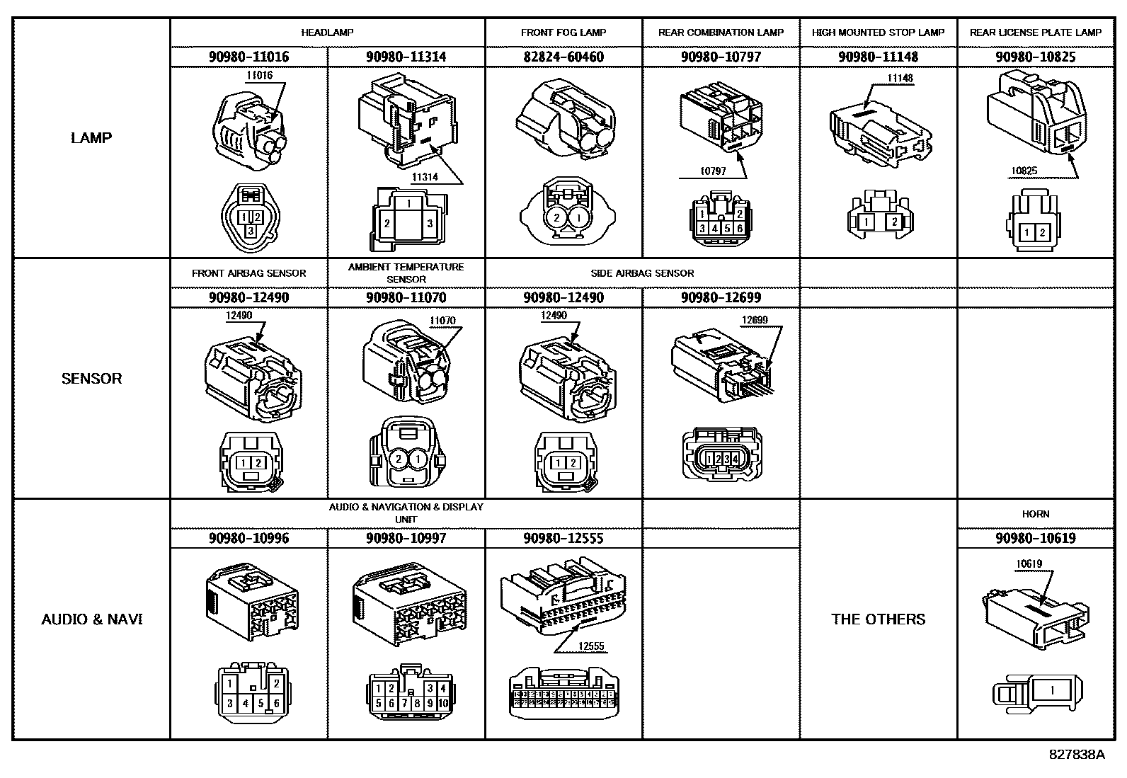 Toyota YARIS 线束和卡夹 EPC diagram — 827838A