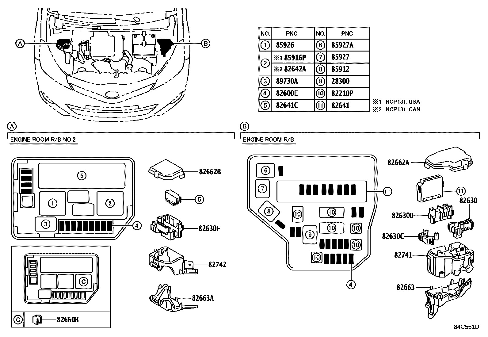 Toyota YARIS 开关和继电器和ECU EPC diagram — 84C551D