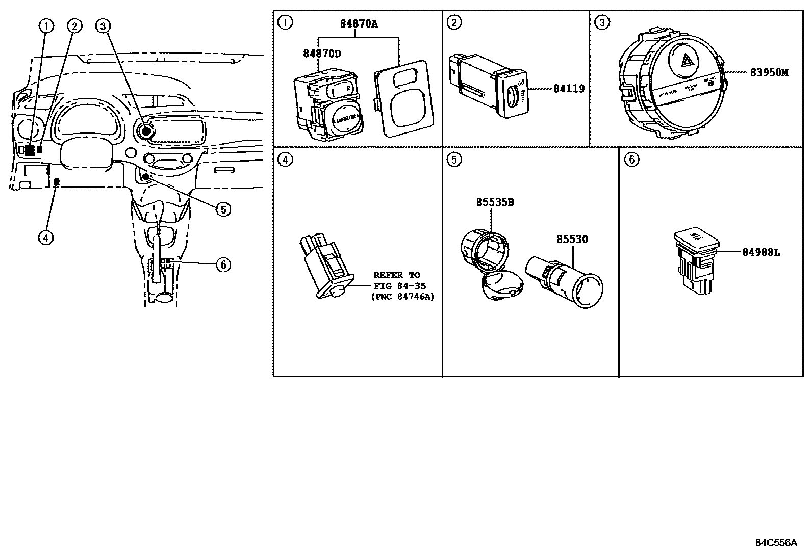 Toyota YARIS 开关和继电器和ECU EPC diagram — 84C556A
