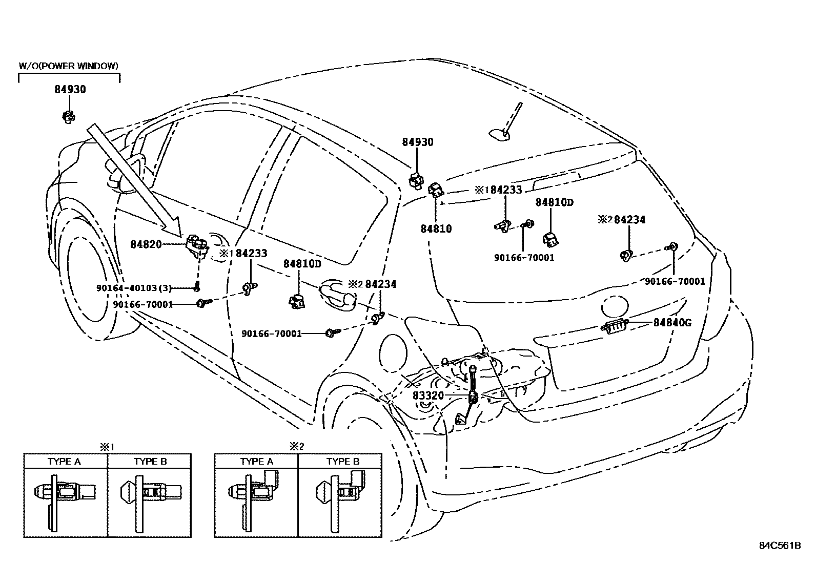 Toyota YARIS 开关和继电器和ECU EPC diagram — 84C561B