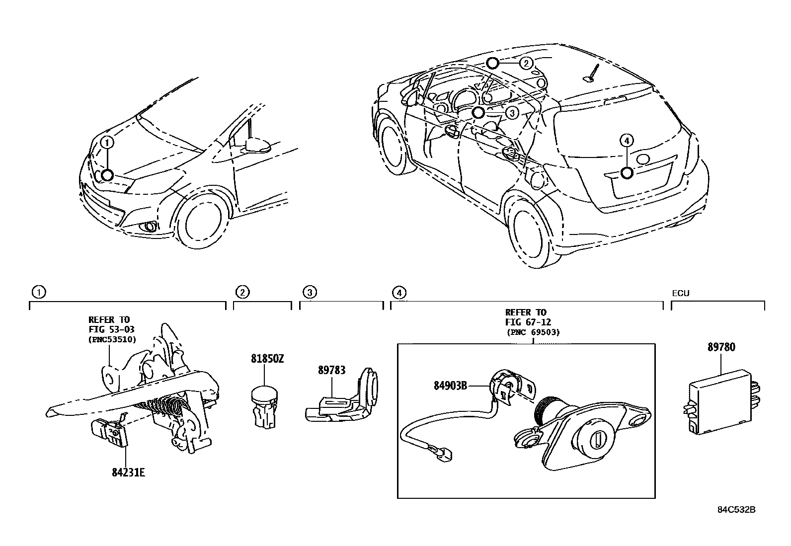 Toyota YARIS 防盗装置 EPC diagram — 84C532B