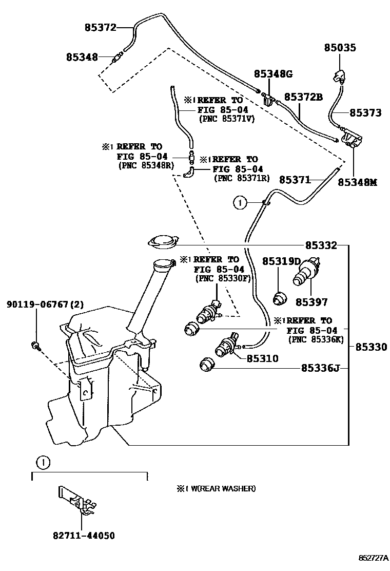 Toyota YARIS 挡风玻璃清洗器 EPC diagram — 852727A