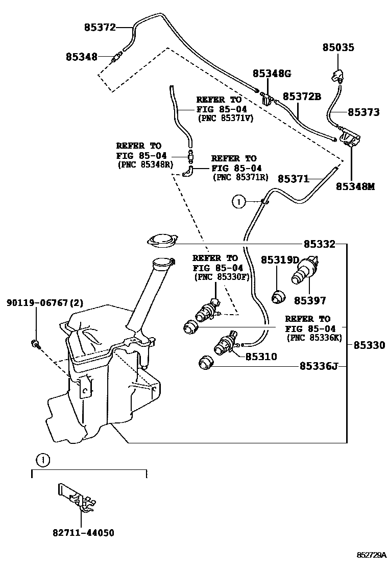 Toyota YARIS 挡风玻璃清洗器 EPC diagram — 852729A