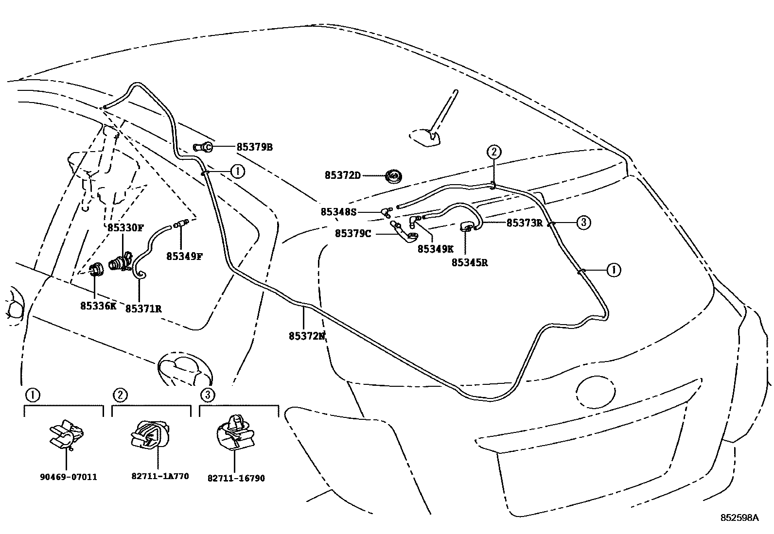 Toyota YARIS 后清洗器 EPC diagram — 852598B