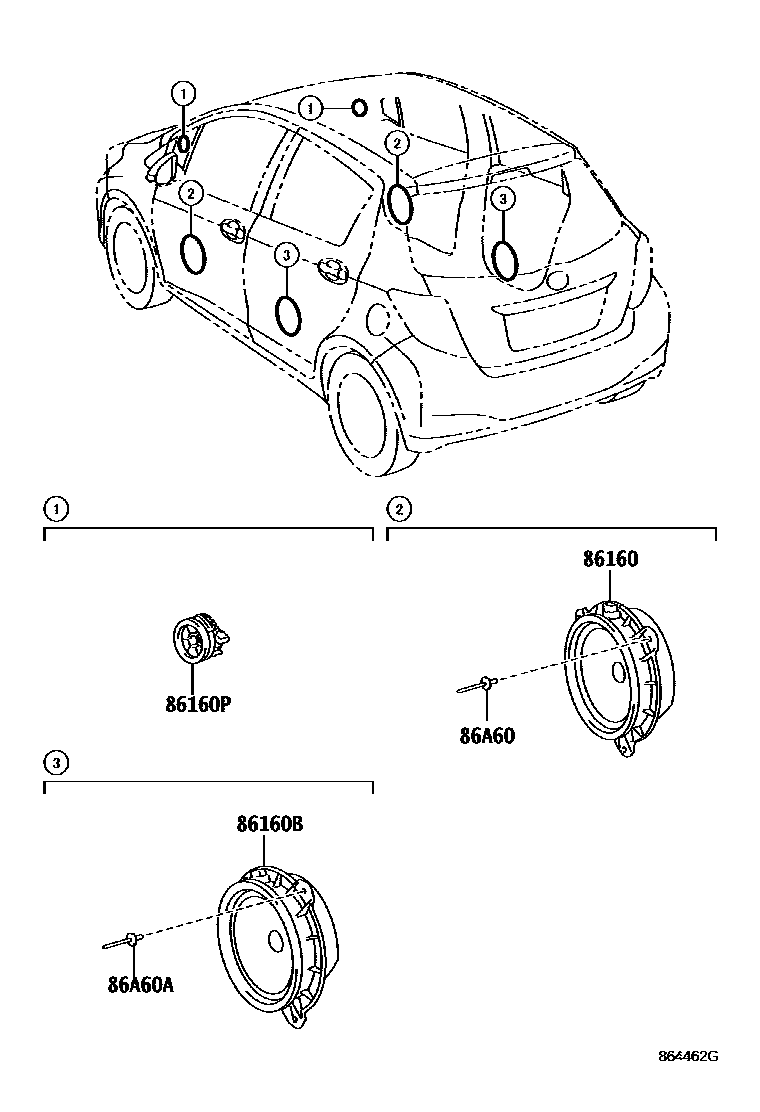 Toyota YARIS 扬声器 EPC diagram — 864462G