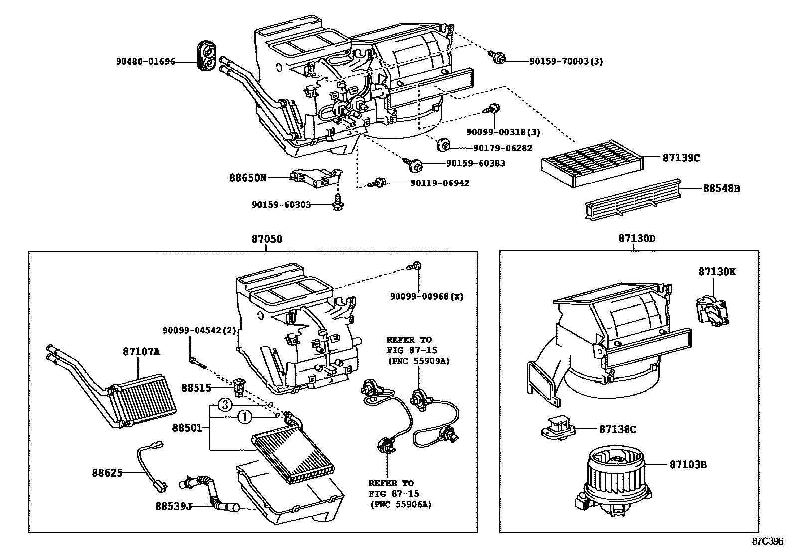 Toyota YARIS 暖风和空调系统 - 冷却器组件 EPC diagram — 87C396