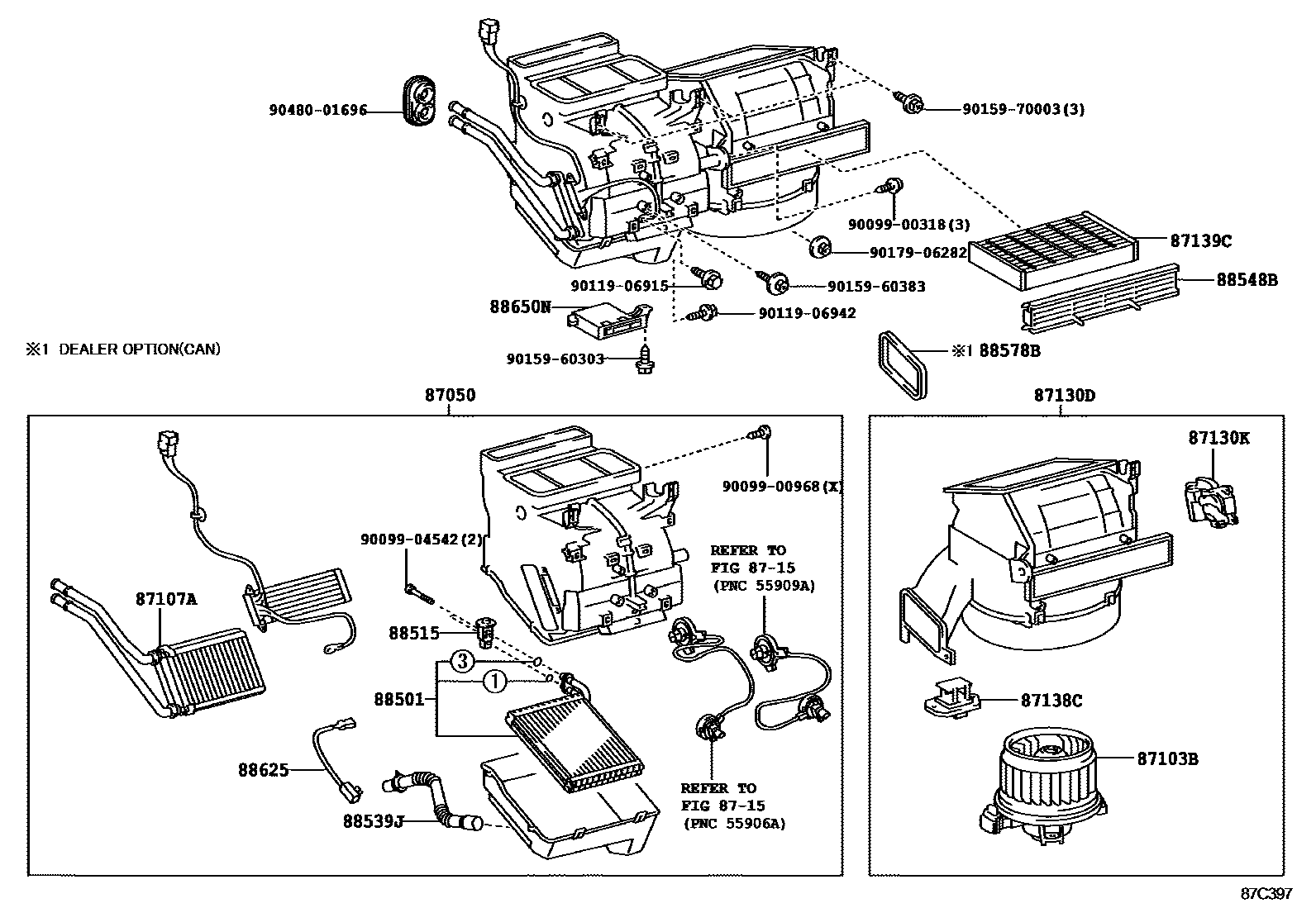 Toyota YARIS 暖风和空调系统 - 冷却器组件 EPC diagram — 87C397