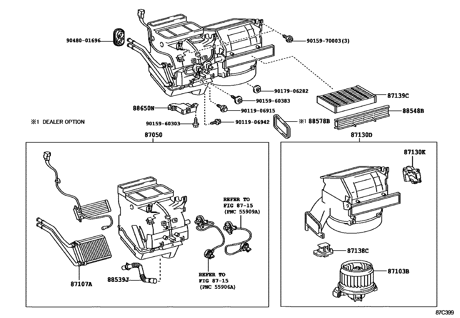 Toyota YARIS 暖风和空调系统 - 冷却器组件 EPC diagram — 87C399