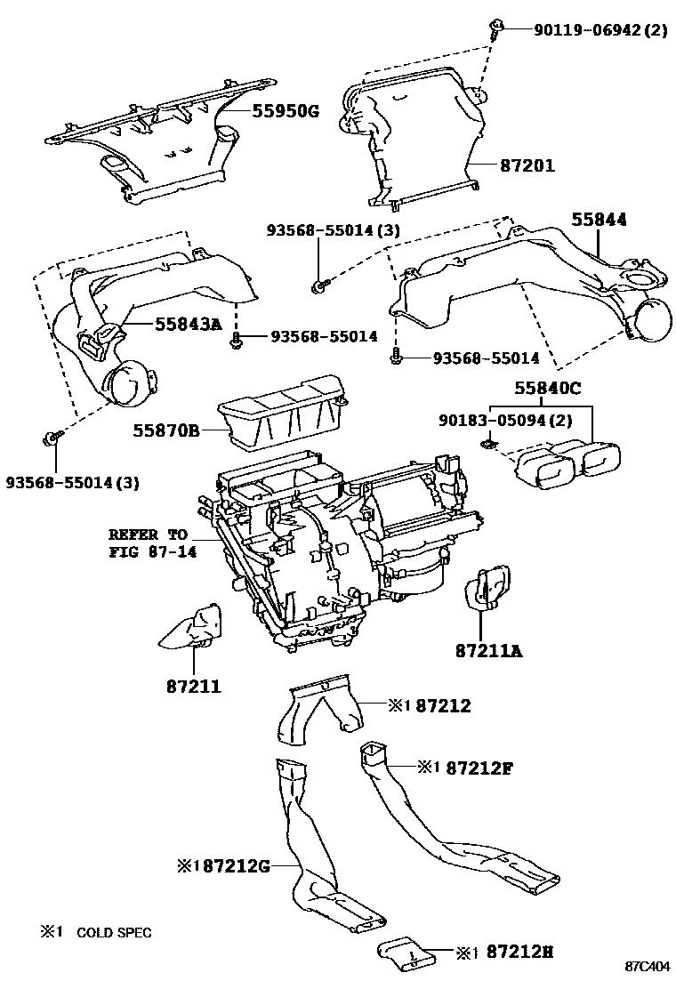 Toyota YARIS 暖风和空调系统 - 控制器和风管 EPC diagram — 87C404