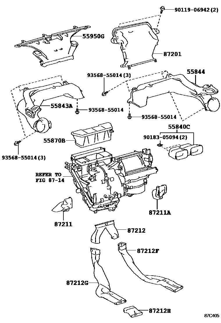 Toyota YARIS 暖风和空调系统 - 控制器和风管 EPC diagram — 87C405