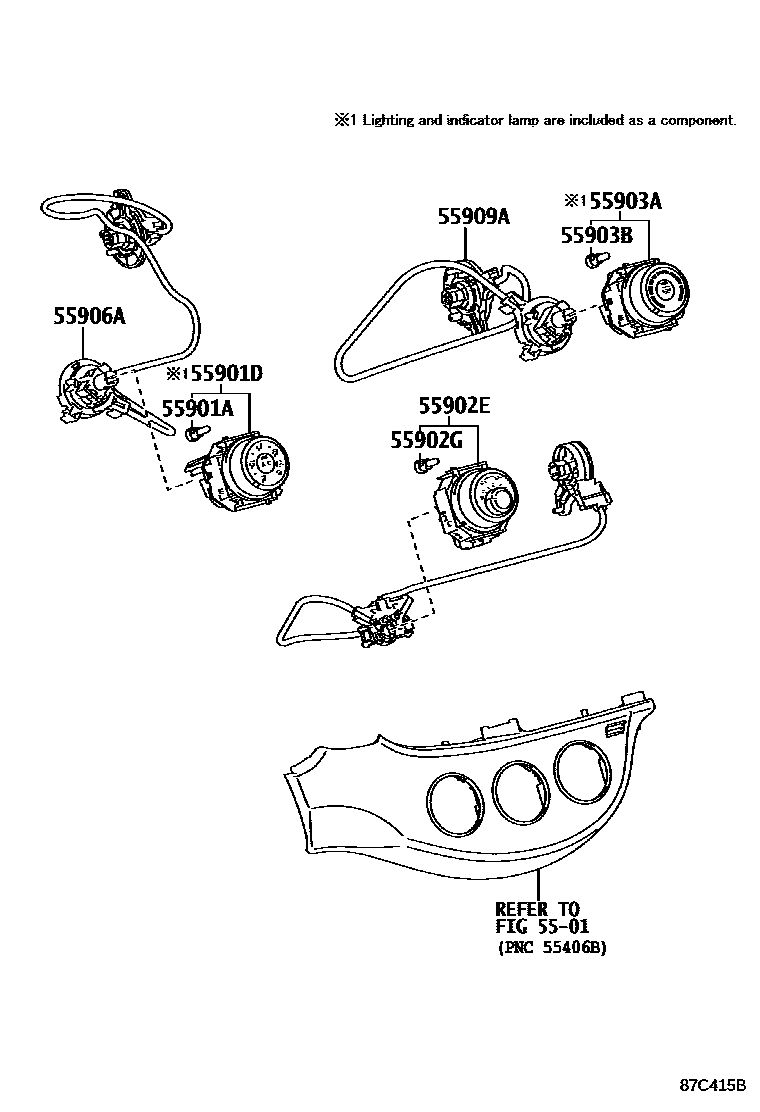 Toyota YARIS 暖风和空调系统 - 控制器和风管 EPC diagram — 87C415B