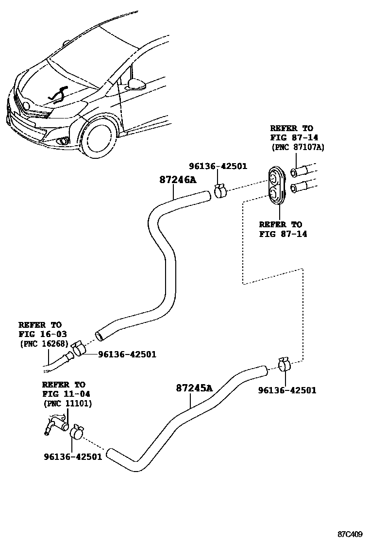 Toyota YARIS 暖风和空调系统 - 水管 EPC diagram — 87C409