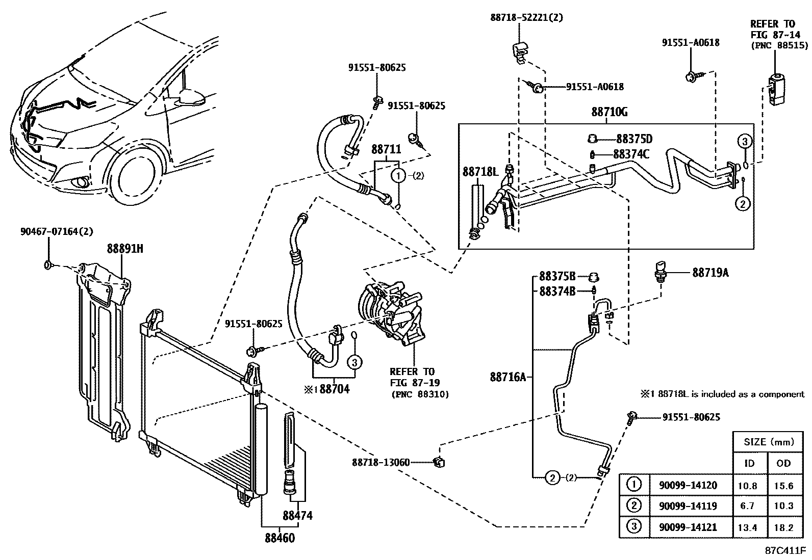 Toyota YARIS Heating & Air Conditioning - Cooler Piping EPC diagram — 87C411F